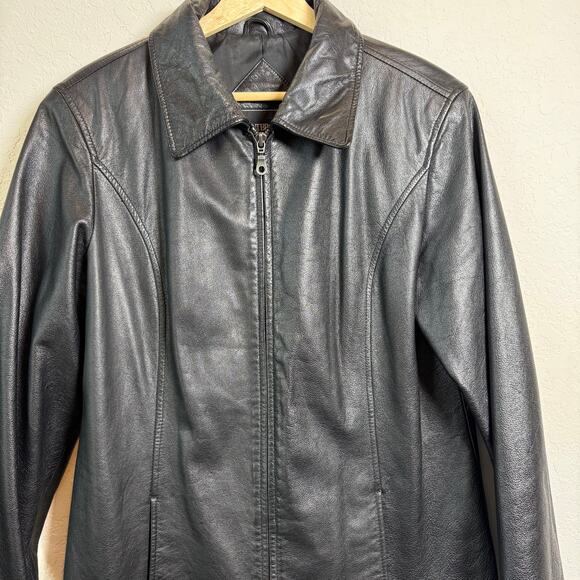 Women's Outbrook Black Leather Zip Front Jacket Size M - Picture 6 of 9